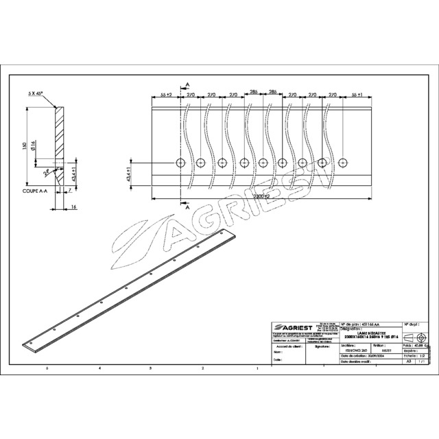 Lame Percee 150X16 LG 2300 250HB 9 TRS Ø16 EA 270/285 référence fournisseur 451166